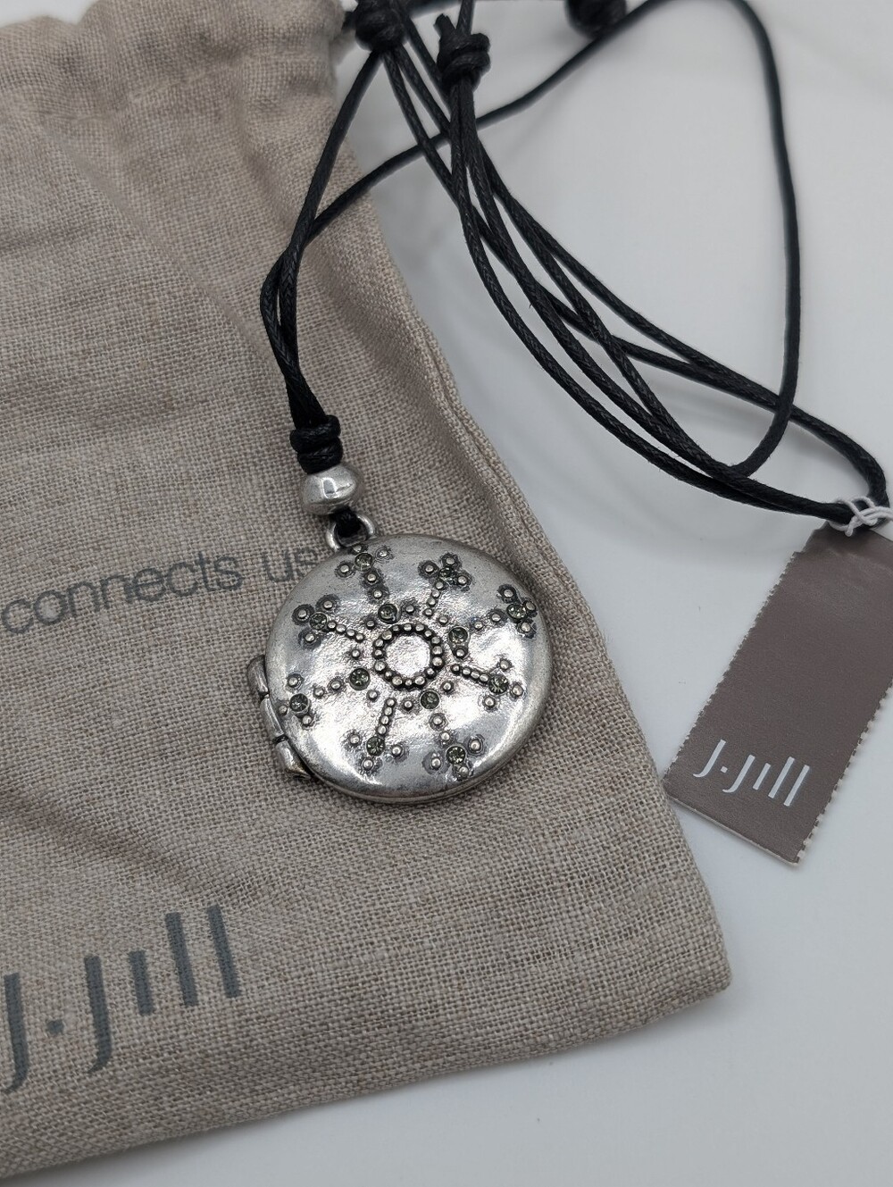 J. Jill Compassion Fund Snowflake Locket Necklace Silver Tone Adjustable NWT